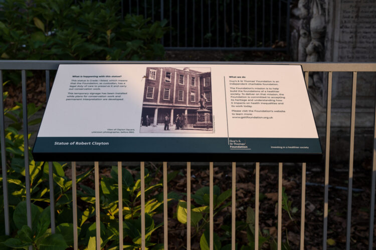 Interpretation panel in place at the statue site.