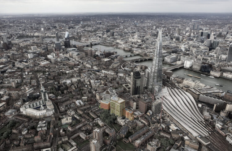 An aerial image of Snowsfields